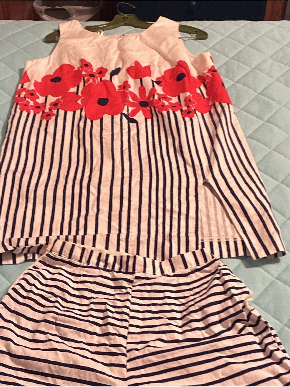 Girls' Navy Stripe & Red Floral Sleeveless Dress